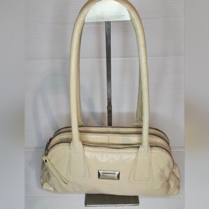 Latico Cream Leather Triple-Zip Shoulder Bag,Soft Pebbled Leather,